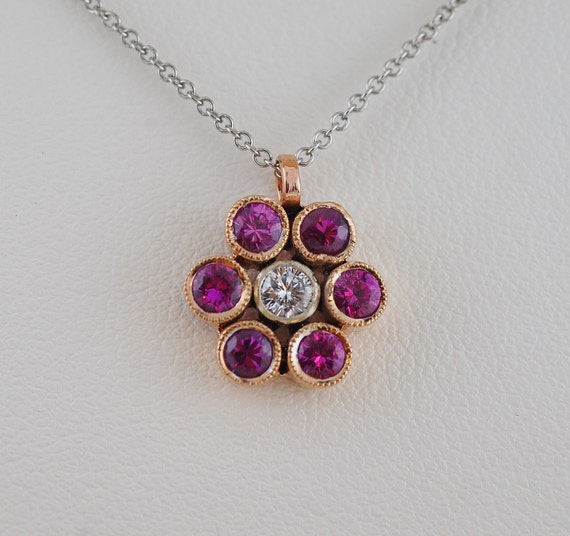 Pink Sapphire And Diamond Flower Pendant Necklace In Rose - Pink Sapphire Flower Pendant Necklace