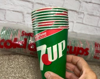 NOS Vintage 7 UP Soda Pop Wax Cups Disposable BULK Christmas Assemblage Qty 50