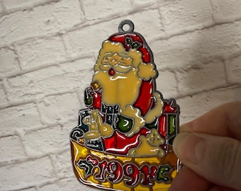 Vintage Stained Glass Santa Sleigh Sun Catcher | 1991 Christmas Window Decor