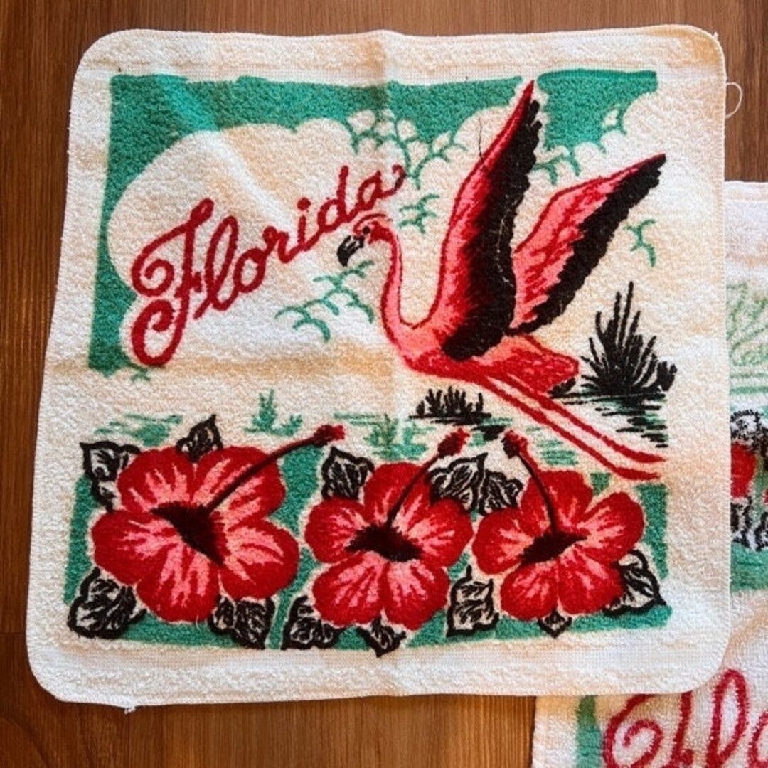 Retro Florida State Flamingo Towel Set Decor Cannon Tapestry Pink 1980 