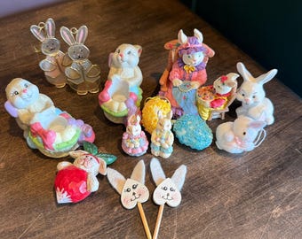 Vintage Easter Decor Assortment Bunnies Eggs Chicks Variety Miniatures