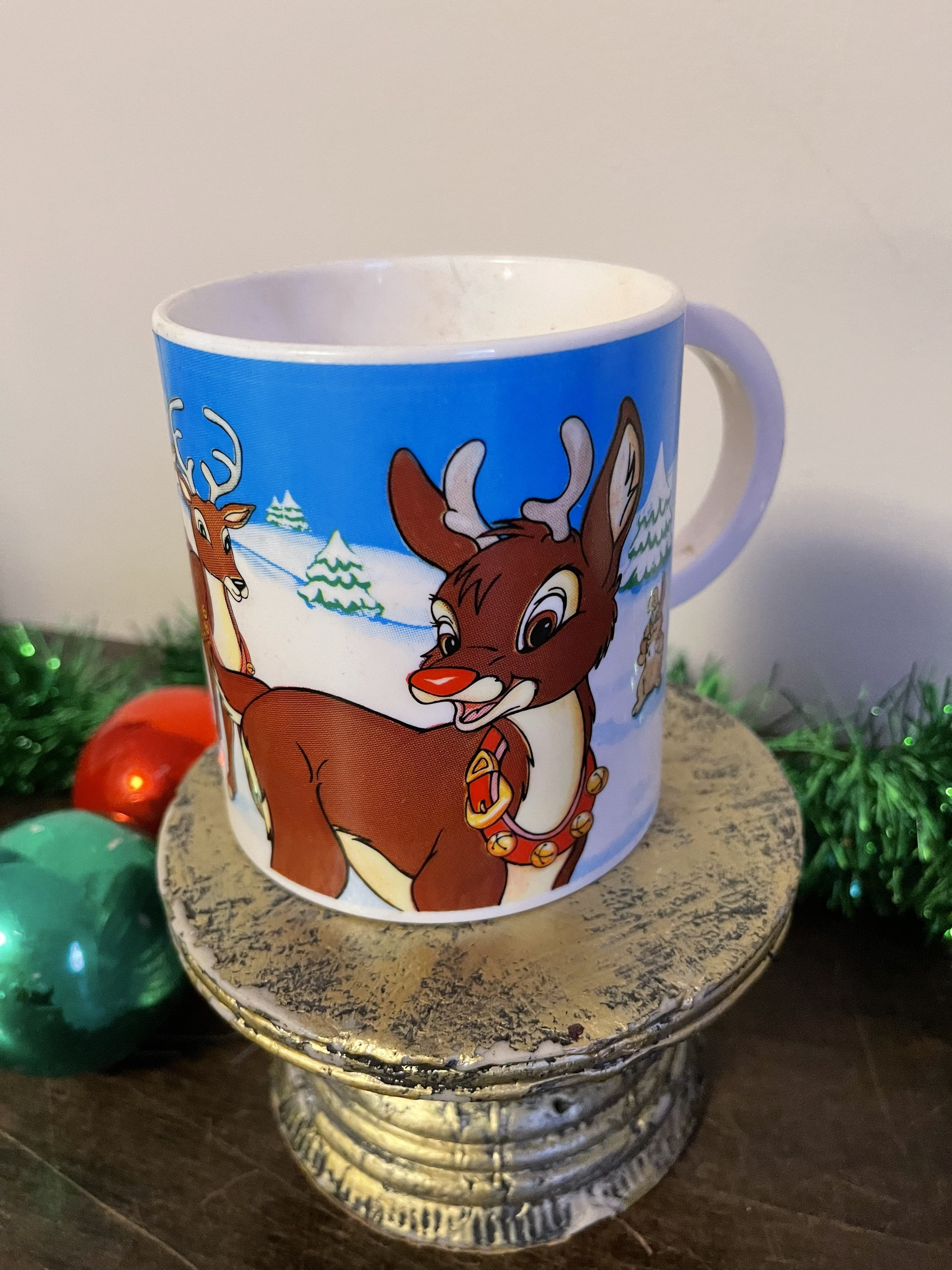 Vintage Blinky Rudolph the Reindeer Mug Children's Holiday Christmas Cup  Musical Cup 