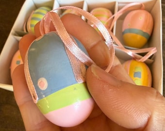 Vintage Hallmark Wooden Easter Ornament  Pastel Painted Scandinavian Style NIB