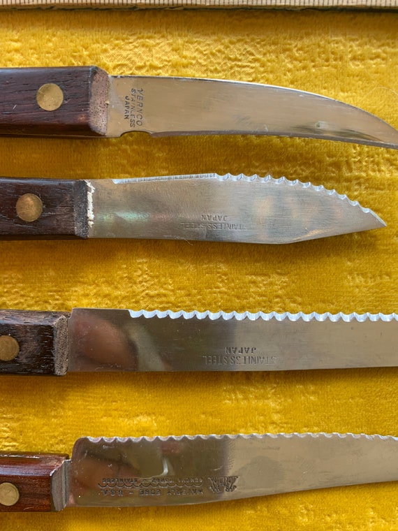 MCM Wooden Rivet Handle Serrated Knife Set Variety Farmhouse 