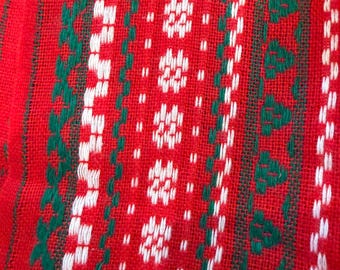 Vintage Wove Scandinavian Holiday Tablecloth Tapestry | Swedish Norwegian Christmas  Linen Green Red 120x40