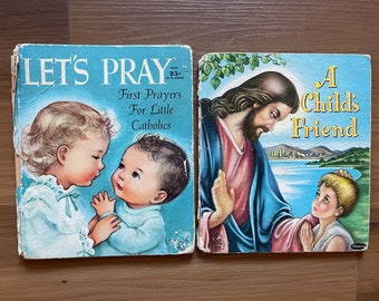 Lot of Vintage Whitman Children's Religious Books | A child's Friend Let's Pray First Prayers for Little Catholics Tell a Tale Books 1950