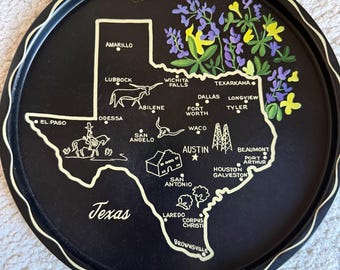 TEXAS Souvenir Plate Tray | 1960 Black and Gold MCM Collectible State Gallery Wall