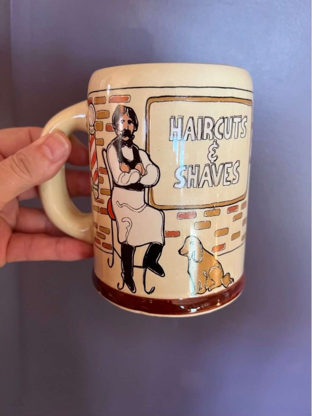 Vintage Mustache Cup Shaving Mug Shave and A Haircut Bathroom Decor