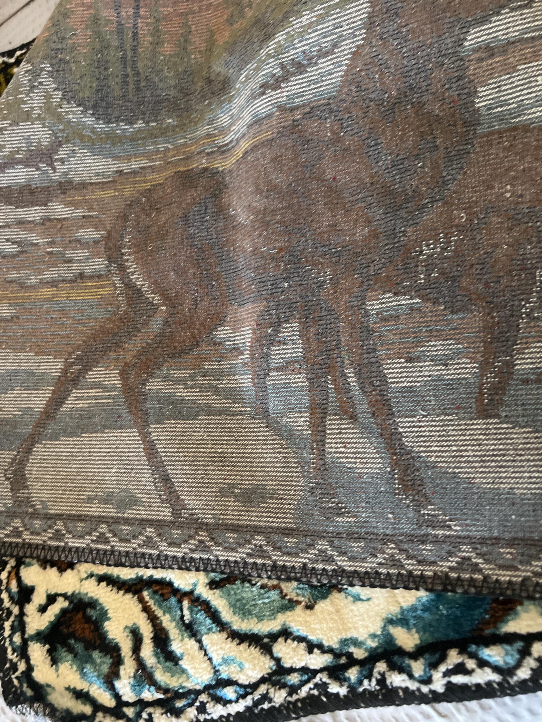 Vintage Velvet Deer Tapestry: Winter Cabin Lodge Wall Hanging