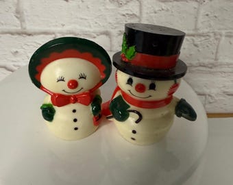 Vintage Hallmark Snowman Salt and Pepper Shakers Happy and Merry NOS in Box