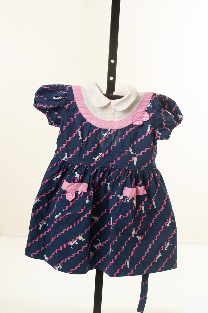 1950s Vintage Cat Dress Kitty Dress for Little Girl 3T 1940s child fashion