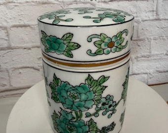 Vintage Imari Peacock Jar and lid | Mid Century Modern Japan Painted Piece with Gold