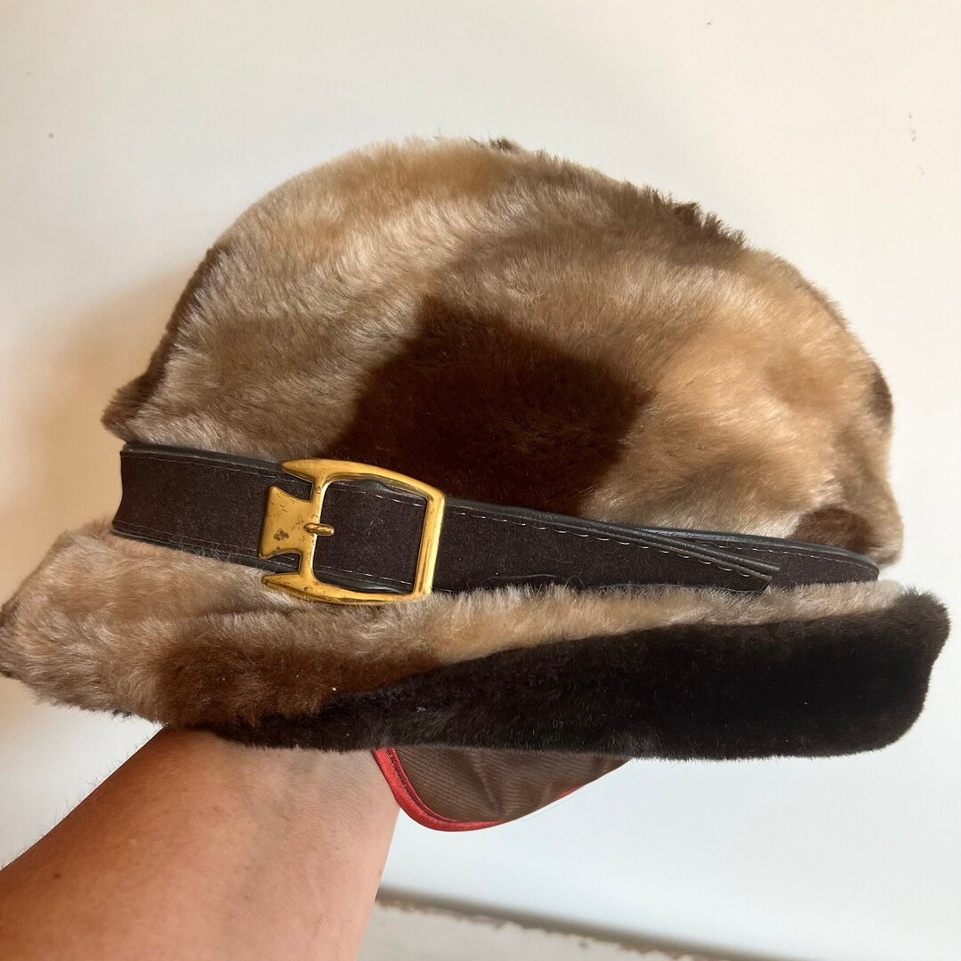 Vintage Men's Fur Hat Buckle MCM 1960 Winter Cap Boho Fashion Faux