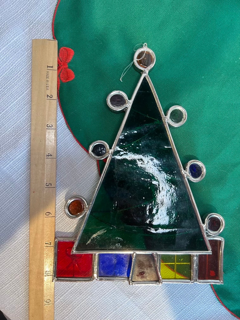 Vintage Stained Glass Christmas Tree Suncatcher: Holiday Window Decor ...
