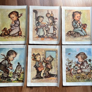 Juego de 6 impresiones artísticas vintage de Jean Bukac, litografía de Donald Art Co. Pósteres de guardería de Holanda, Imagen de niños holandeses de 1960, Decoración de dormitorio infantil