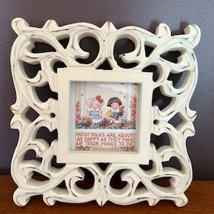 Vintage Mary Engelbreit Framed Print Most Folks are About as Happy As They Make up their Minds to be Scroll Wall Hanging Whimsical Decor