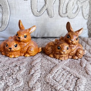Vintage Ceramic Easter Bunny Pair  |  Hobbyist Painted Rabbit  Holiday Decor | You Choose Brown Spring Decor
