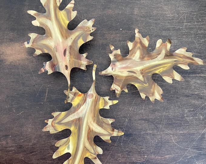 Set of 3 Mid Century Copper Leaf Wall Hangings Sculpture 1970 1980 MCM Autumn Decor Brass Boho
