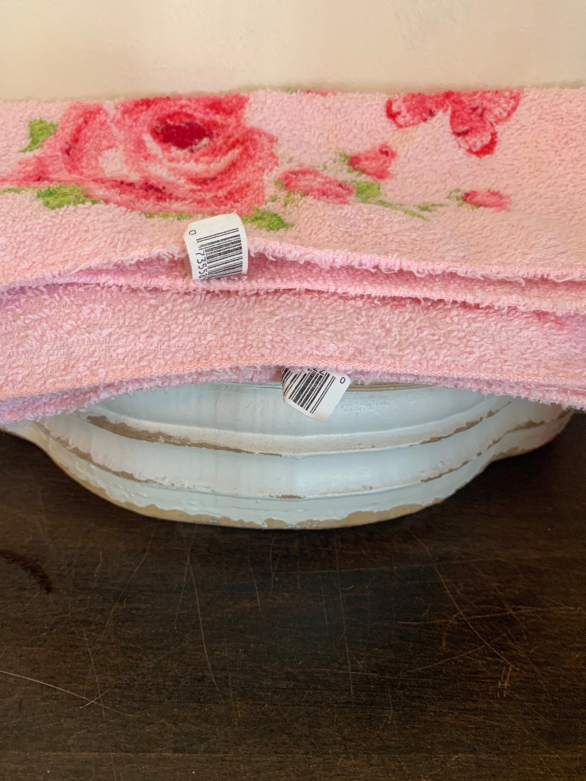MCM Vintage Rose Bath Towel Set Red and Pink Roses Fringe Etsy