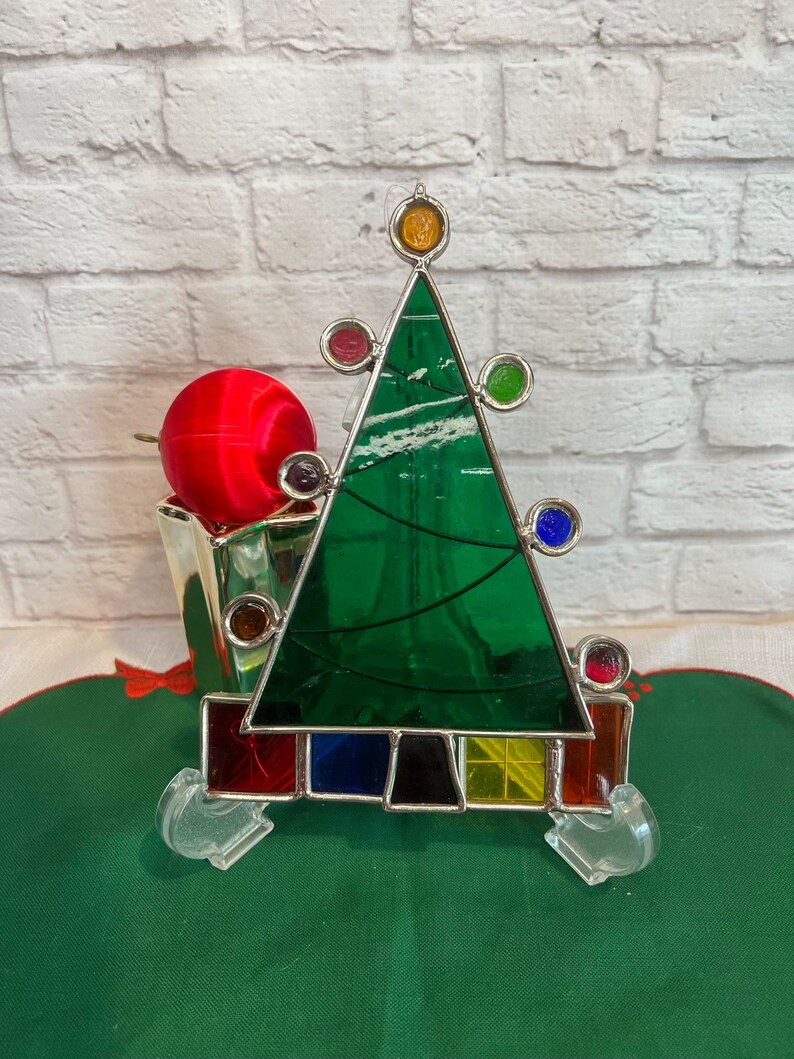 Vintage Stained Glass Christmas Tree Suncatcher: Holiday Window Decor ...