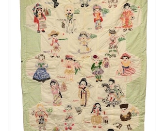 Children of the World 24 Embroidery Block Panels Ready to Make for Quilt Top Pattern Craft it yourself Project