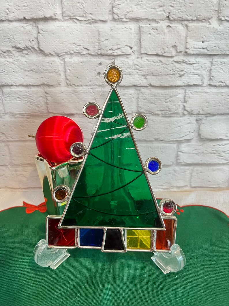Vintage Stained Glass Christmas Tree Suncatcher: Holiday Window Decor ...