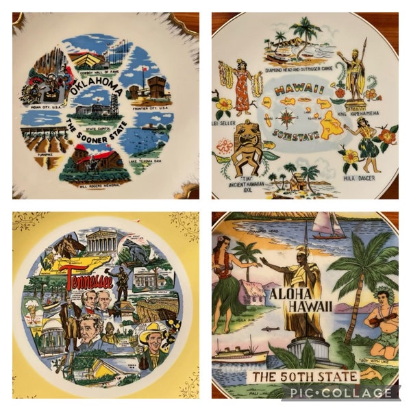 Vintage State Collector Plates Souvenir Wall Decor Hawaii Tennessee Oklahoma