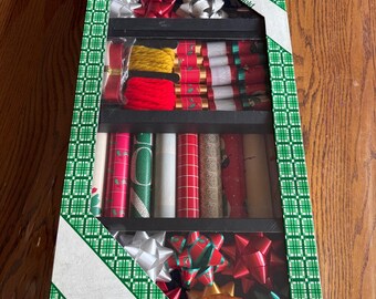 MCM Holiday Gift Wrap Box NOS with Paper, Bows, Tags and Ribbon Christmas Ribbon Spool Wrapping Paper Variety Box