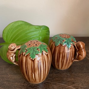 Oak Tree Acorn with Squirrel Handle Salt and Pepper Shakers | Woods Cabin Cottage Tableware Decor Knick knack nature decor tree forest