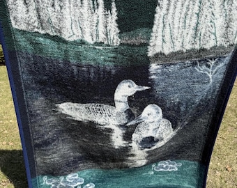 Vintage Loon Biederlack Plush Blanket Throw  / Cabin Lodge Decor - Up North Bedding