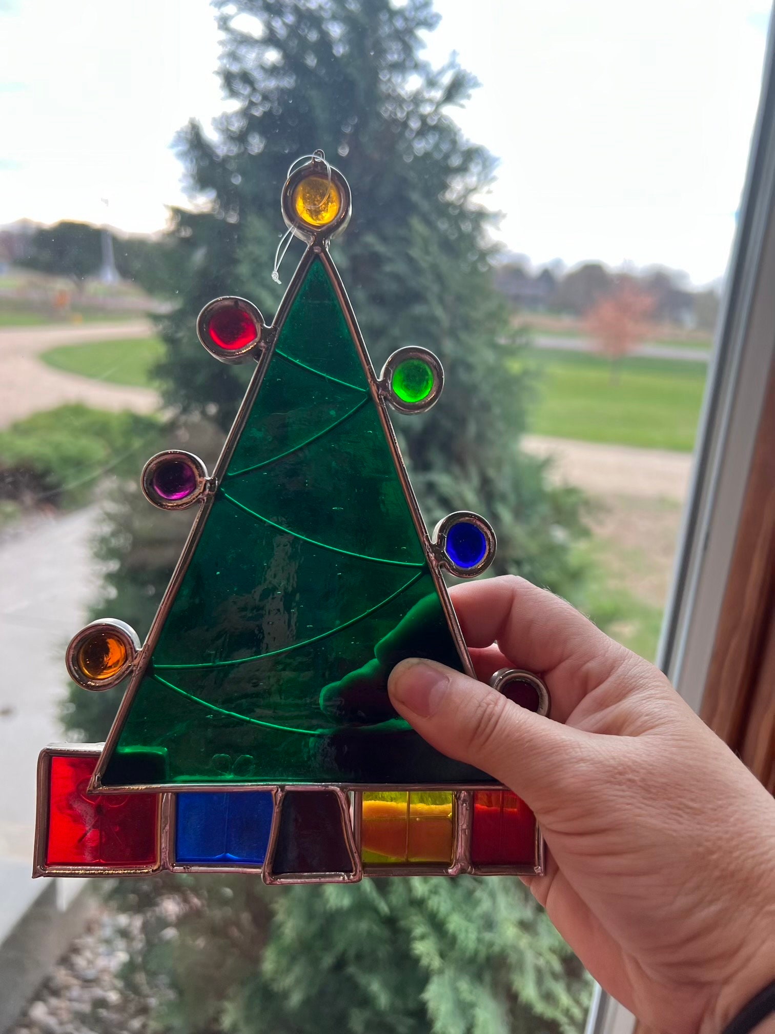 Vintage Stained Glass Christmas Tree Suncatcher: Holiday Window Decor ...