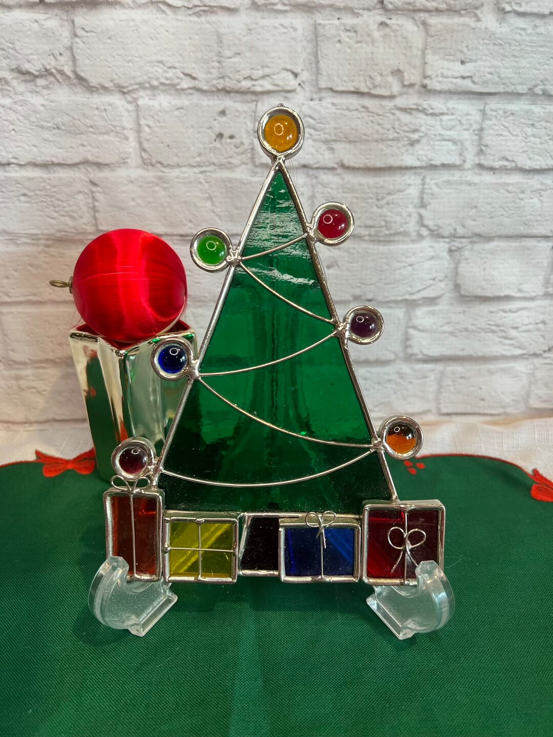 Vintage Stained Glass Christmas Tree Suncatcher: Holiday Window Decor ...