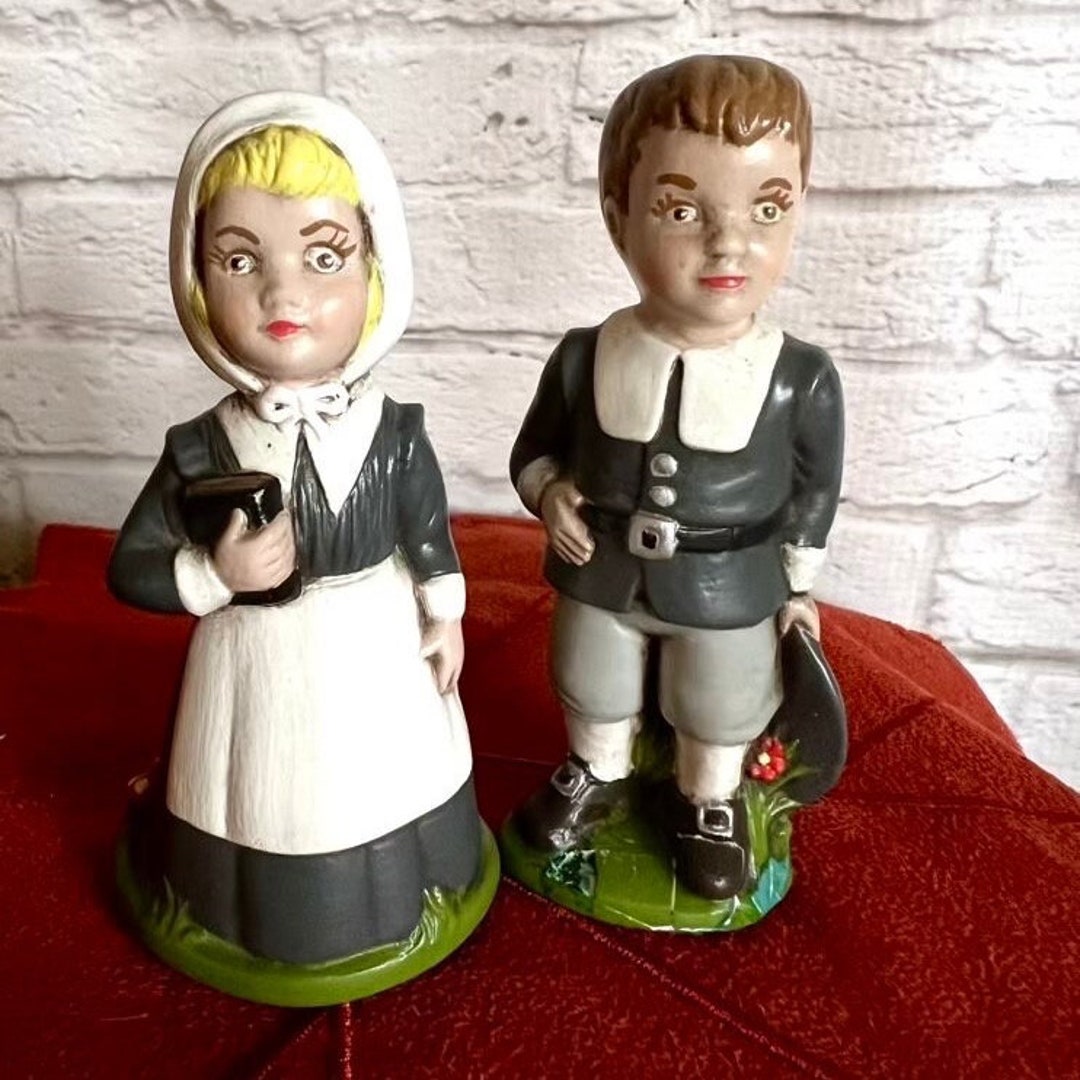 Vintage Miniature Ceramic Pilgrim Couple Thanksgiving Figurine Etsy