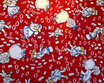 Alice in Wonderland Cotton Fabric by Robert Kaufman, Red Whimsical Print 42" Long