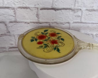 Vintage Lucite Hand Mirror| MCM with Flowers and Art Deco Design