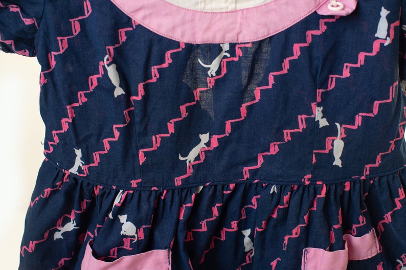 1950s Vintage Cat Dress Kitty Dress for Little Girl 3T 1940s child fashion