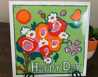 Retro Groovy Kitchen Flower Trivet Hot Pad | Ceramic 1970 | Mod MCM Dining