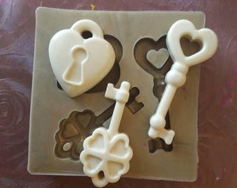 Padlock and keys silicone rubber mold - wedding favor idea