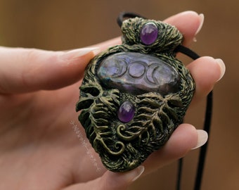 Forest fern necklace with amethysts and labradorite
