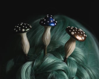 Mushroom hair pin Fairytale accessories Glow in the dark