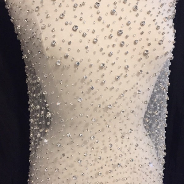 Rhinestone Beaded Tulle Fabric, Rhinestone Fabric, Beaded Fabric, Bridal Fabric