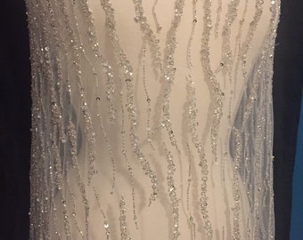 Beaded Fabric, Beaded Tulle White Ivory or Nude