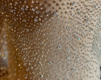 Tela de tul con efecto degradado de pedrería, material para vestido de novia con cuentas