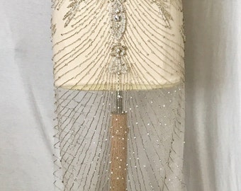 Tela con cuentas de diamantes de imitación, panel de vestido de novia de longitud completa