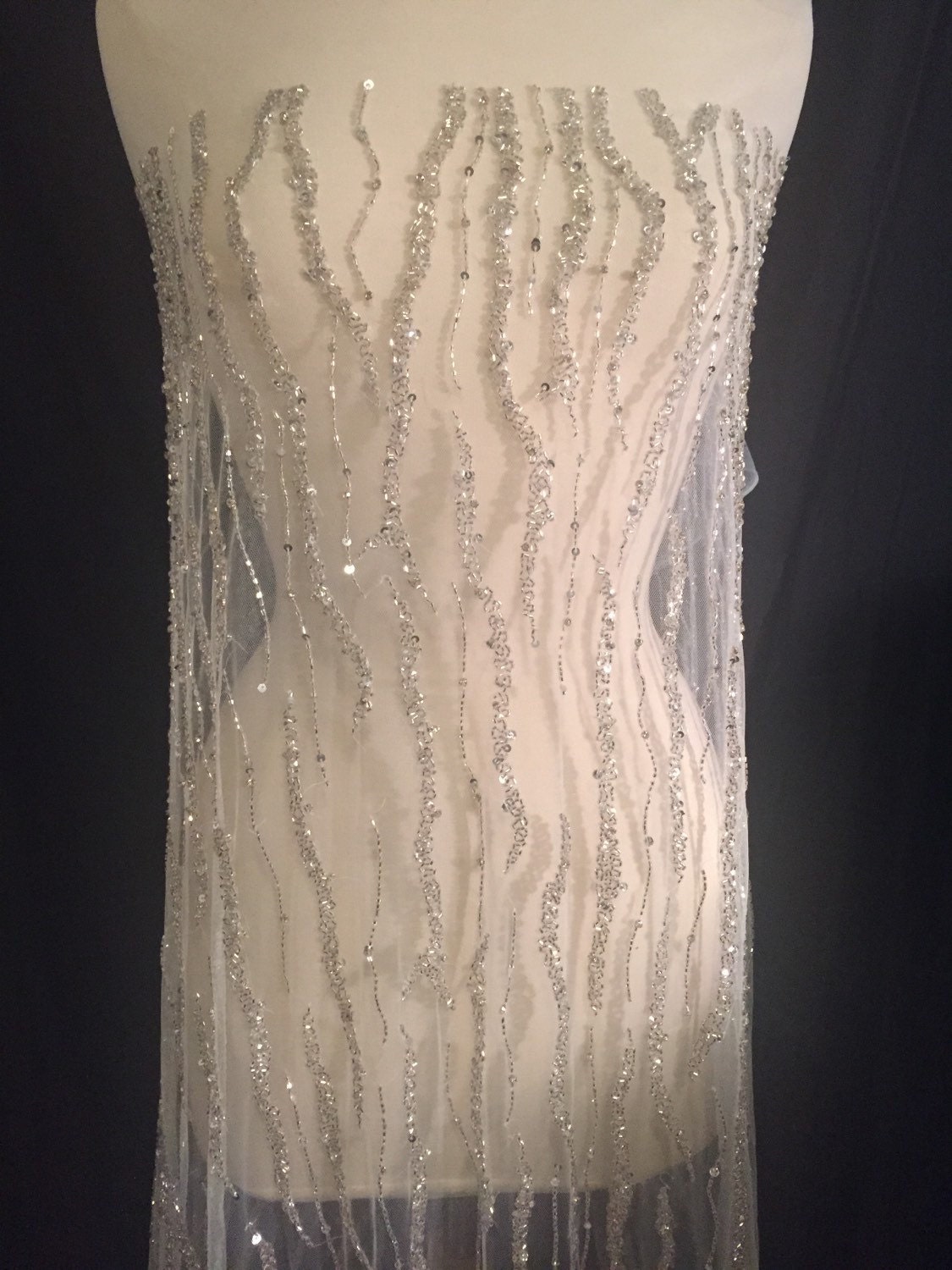 Beaded Fabric Beaded Tulle White Ivory or Nude - Etsy