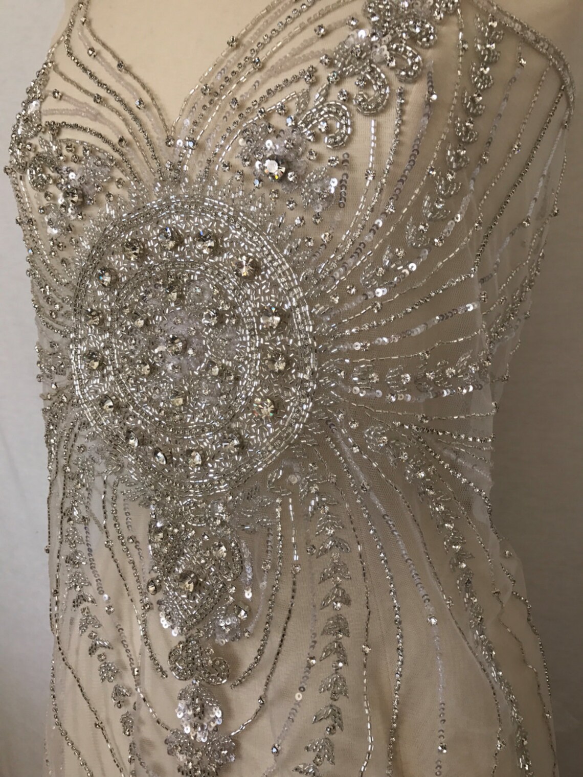 Rhinestone Beaded Applique, Rhinestone Fabric, Beaded Applique, Wedding