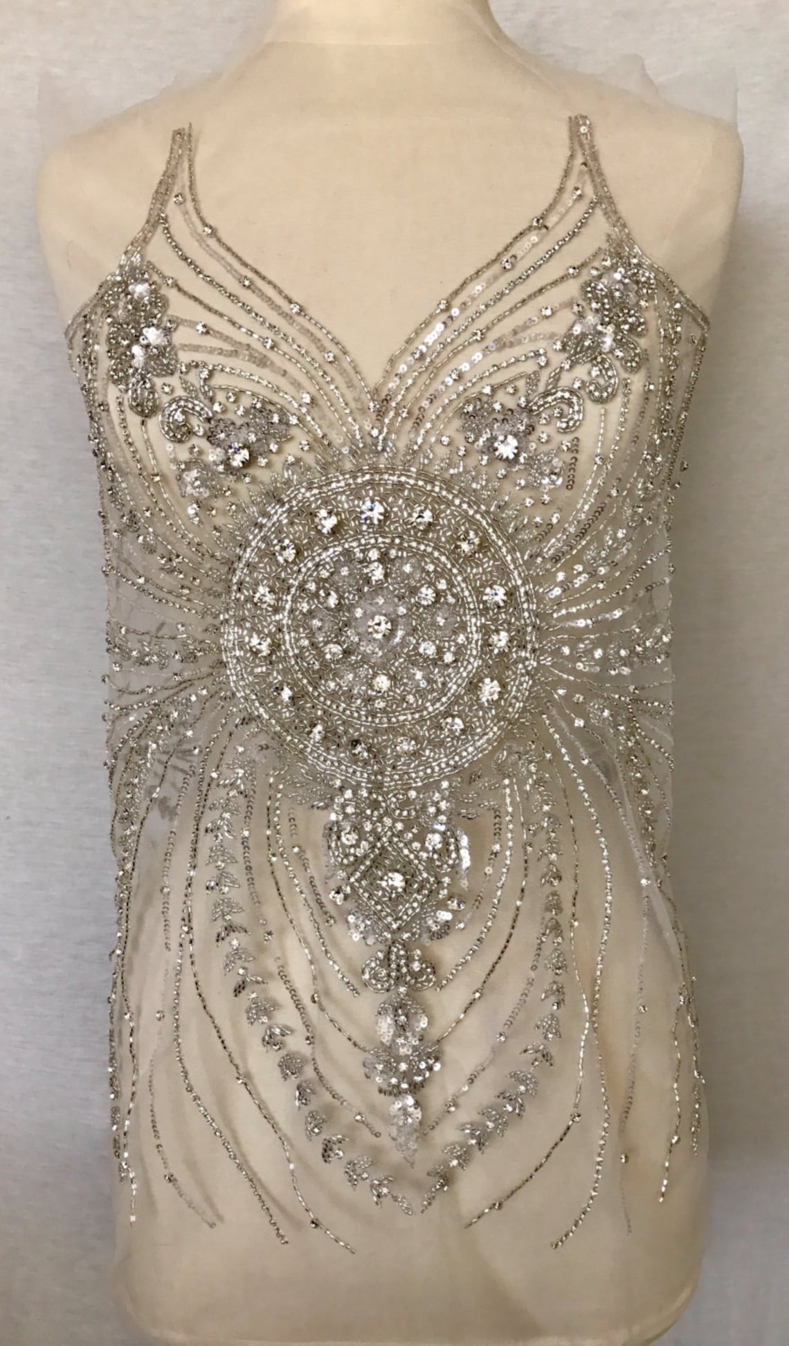 Rhinestone Beaded Applique, Rhinestone Fabric, Beaded Applique, Wedding