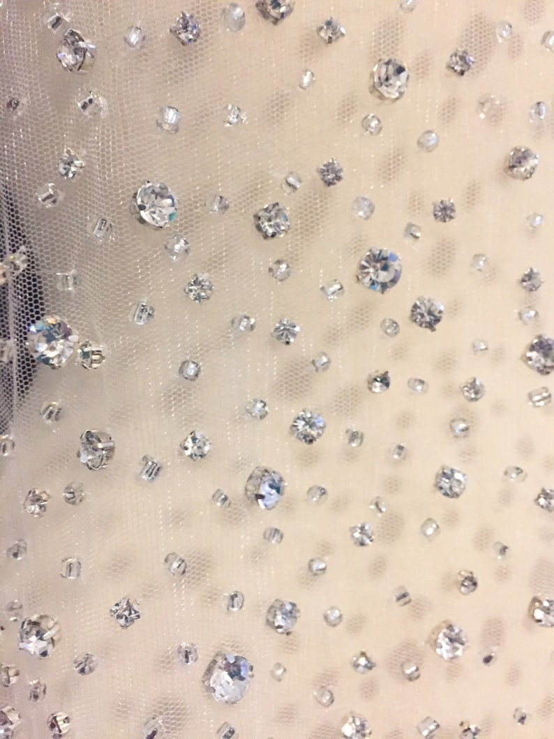 Rhinestone Beaded Tulle Fabric, Rhinestone Fabric, Beaded Fabric, Bridal Fabric image 4