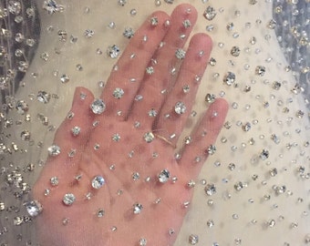 Tela de tul con cuentas de diamantes de imitación, material para vestidos de novia