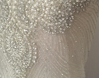 Aplique de boda grande de 52 pulgadas con cuentas de diamantes de imitación - Tul blanco